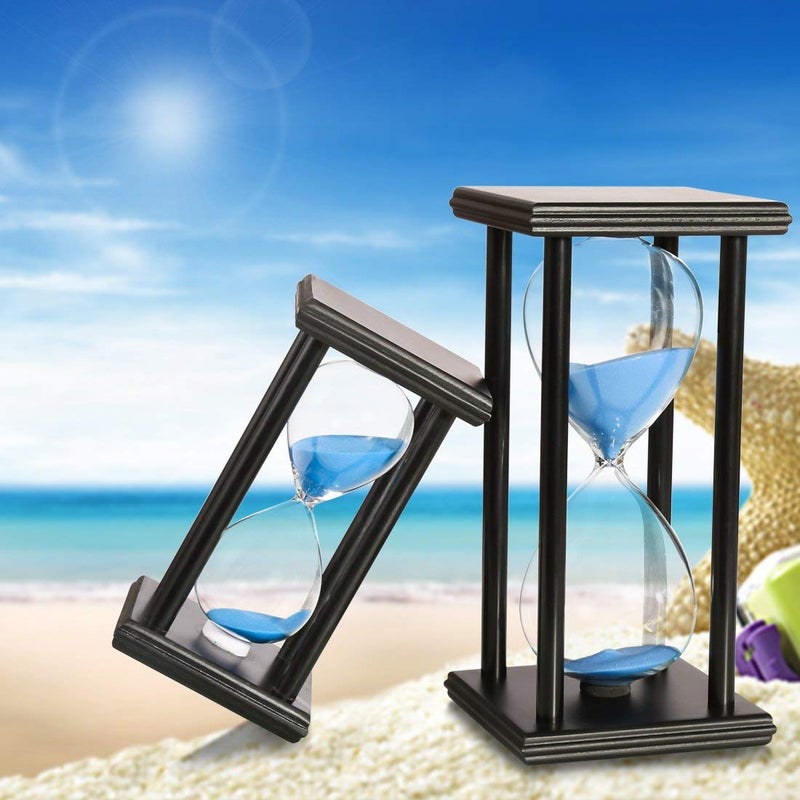 Lodunsyr Hourglass Timer for 60 Minutes Sandglass Timer for Kitchen Living Room Home Office Desk Bedroom Party Festival Coffee Table Book Shelf School Game Sand Timer Clock (Black Frame Blue Sand) - Image 3